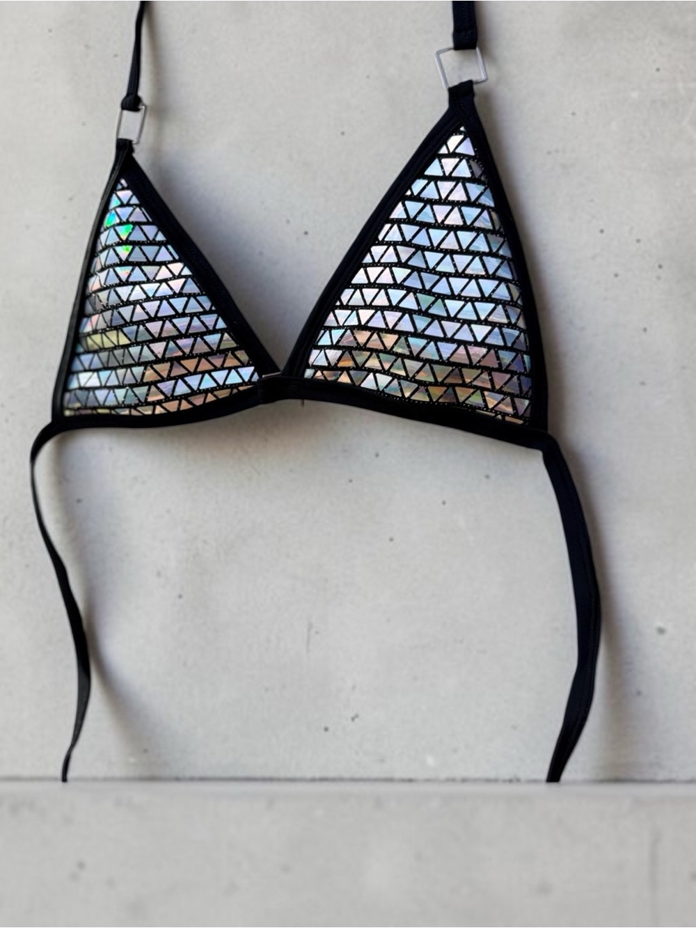Black MINI Triangle Bikini Top with Holographic Triangle Accents